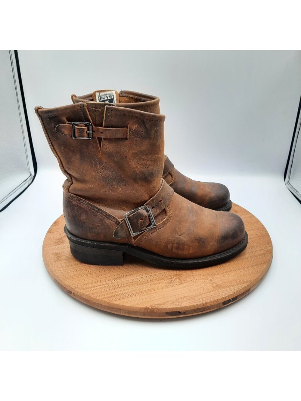 Vintage Frye Engineer 8R Womens Size 6.5 Boots Brown Leather Biker Moto USA